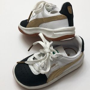 Puma Kinder Fit GV Special Low Top Sneakers Size 4 Black White Gold